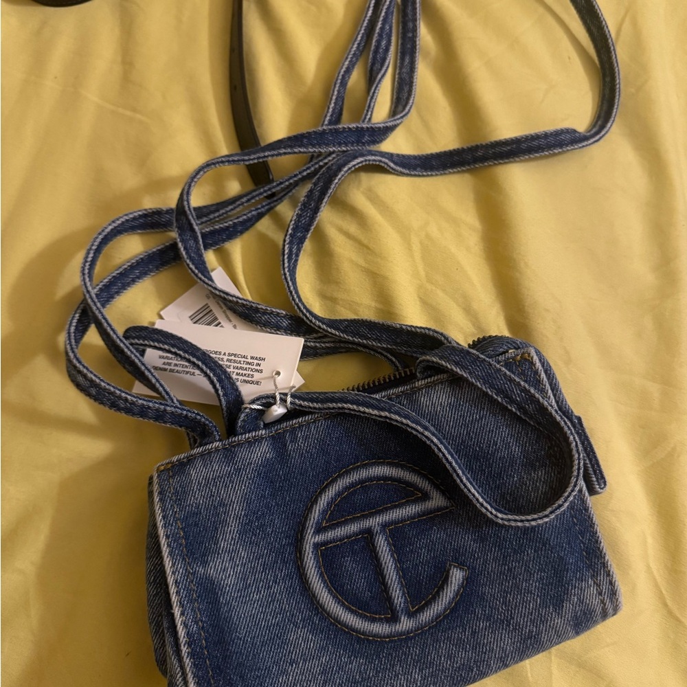 Telfar Blue Denim Crossbody Bag